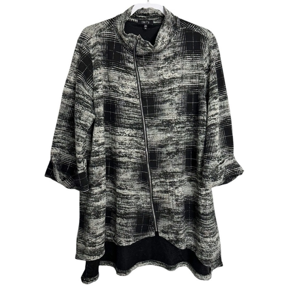 Comfy USA Asymmetrical Knit Tunic Zip Jacket Lagenlook